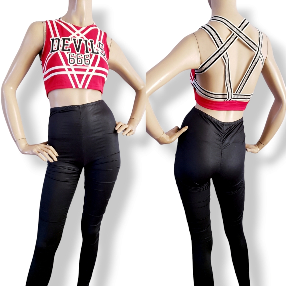 Dolls Kill Red "Devils 666" Criss Cross Back Crop Top Size Small (Costume)